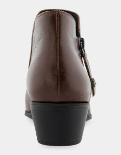 Comfortable Women's Ornamented Zipper Low Bootie in Mocha Burnished Leather Leather