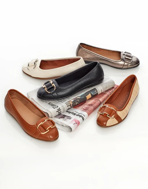 Comfortable Women's Ornamented Flat in Black Faux Leather