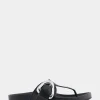 Comfortable Women's Oversized Buckle Molded Footbed Thong Sandal in Black Leather