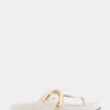 Comfortable Women's Oversized Buckle Molded Footbed Thong Sandal in Eggnog Leather