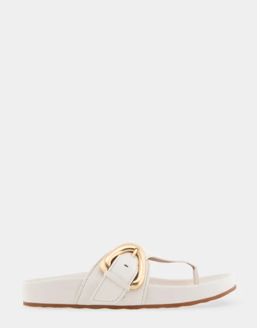 Comfortable Women's Oversized Buckle Molded Footbed Thong Sandal in Eggnog Leather