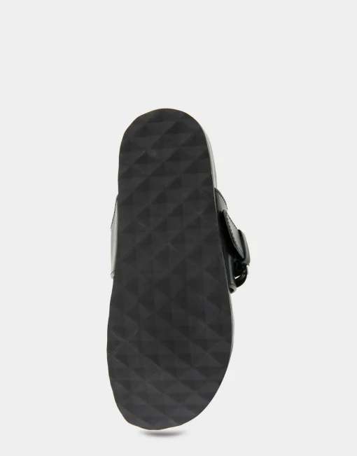 Comfortable Women's Oversized Buckle Molded Footbed Thong Sandal in Black Leather
