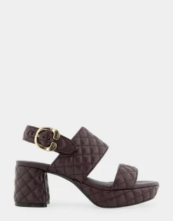 Comfortable Women's Platform Sandal in Deep Aubergine Quilted Leather Leather