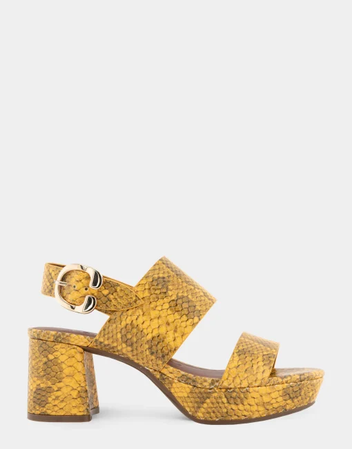 Comfortable Women's Platform Sandal in Marigold Snake Print Leather Leather
