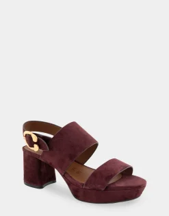 Comfortable Women's Platform Sandal in Deep Aubergine Suede Suede