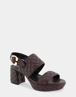 Comfortable Women's Platform Sandal in Deep Aubergine Quilted Leather Leather