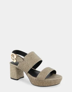 Comfortable Women's Platform Sandal in Soft Gold Fabric Metallic Lame Fabric