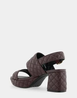 Comfortable Women's Platform Sandal in Deep Aubergine Quilted Leather Leather