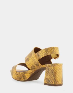 Comfortable Women's Platform Sandal in Marigold Snake Print Leather Leather
