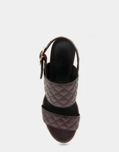 Comfortable Women's Platform Sandal in Deep Aubergine Quilted Leather Leather
