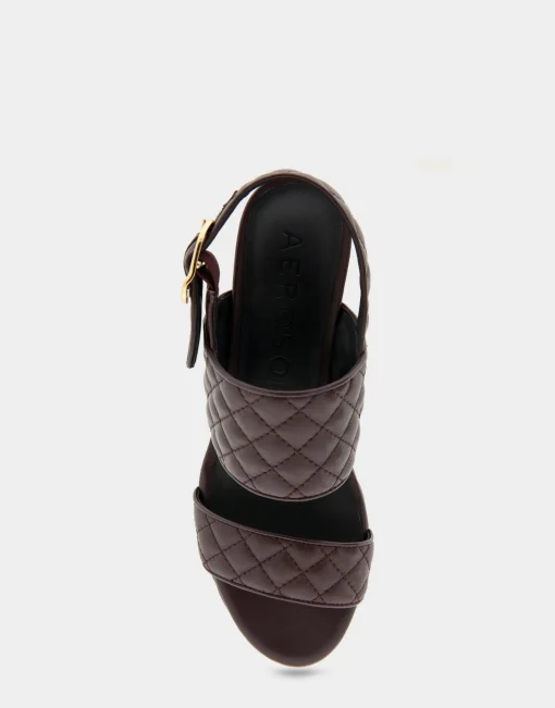 Comfortable Women's Platform Sandal in Deep Aubergine Quilted Leather Leather