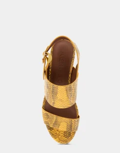 Comfortable Women's Platform Sandal in Marigold Snake Print Leather Leather