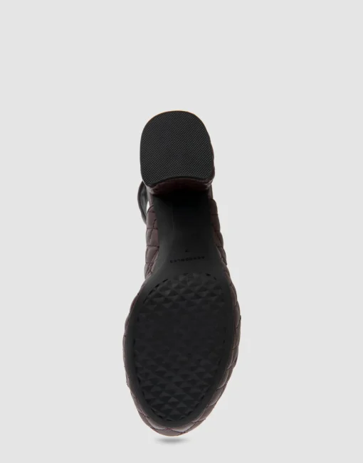 Comfortable Women's Platform Sandal in Deep Aubergine Quilted Leather Leather