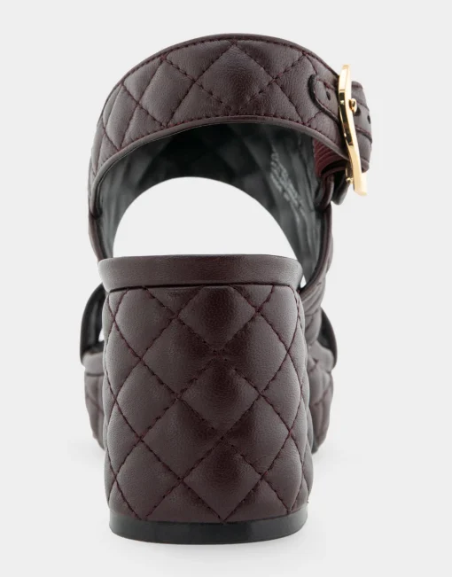 Comfortable Women's Platform Sandal in Deep Aubergine Quilted Leather Leather