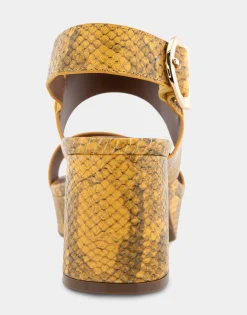 Comfortable Women's Platform Sandal in Marigold Snake Print Leather Leather