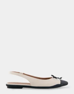 Comfortable Women's Point Toe Slingback Flat in Cream Canvas Fabric Canvas Fabric