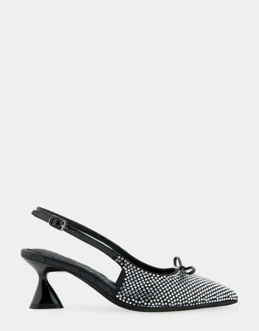 Comfortable Women's Point Toe Slingback Pump in Black Satin Fabric
