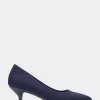 Comfortable Women's Point Toe Kitten Heel Pump in Navy Stretch Gabardine Fabric