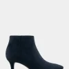 Comfortable Women's Point Toe Kitten Heel Bootie in Navy Faux Suede Faux Suede