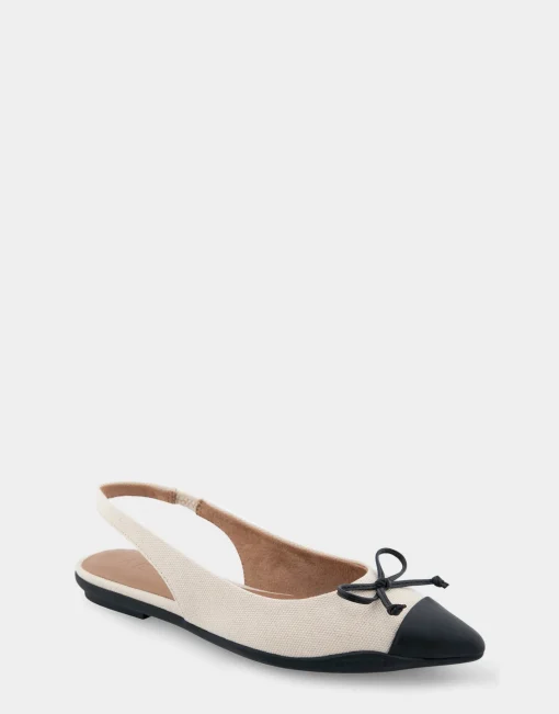 Comfortable Women's Point Toe Slingback Flat in Cream Canvas Fabric Canvas Fabric