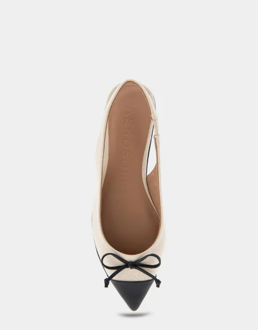 Comfortable Women's Point Toe Slingback Flat in Cream Canvas Fabric Canvas Fabric