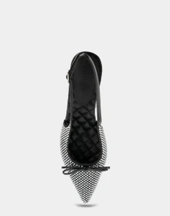 Comfortable Women's Point Toe Slingback Pump in Black Satin Fabric