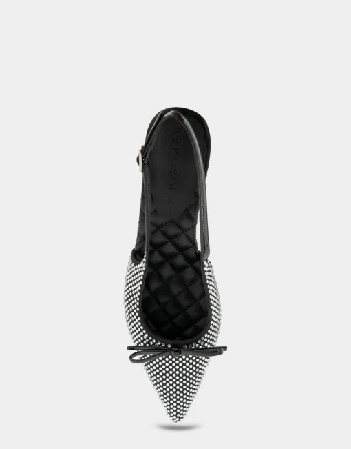 Comfortable Women's Point Toe Slingback Pump in Black Satin Fabric