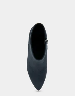 Comfortable Women's Point Toe Kitten Heel Bootie in Navy Faux Suede Faux Suede