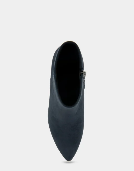 Comfortable Women's Point Toe Kitten Heel Bootie in Navy Faux Suede Faux Suede