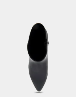 Comfortable Women's Point Toe Kitten Heel Bootie in Black Faux Leather