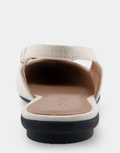 Comfortable Women's Point Toe Slingback Flat in Cream Canvas Fabric Canvas Fabric