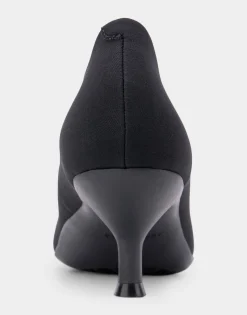 Comfortable Women's Point Toe Kitten Heel Pump in Black Stretch Gabardine Fabric