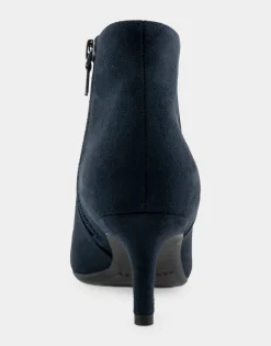 Comfortable Women's Point Toe Kitten Heel Bootie in Navy Faux Suede Faux Suede