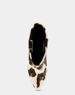 Comfortable Women's Pull On Western Bootie in Cow Print Haircalf
