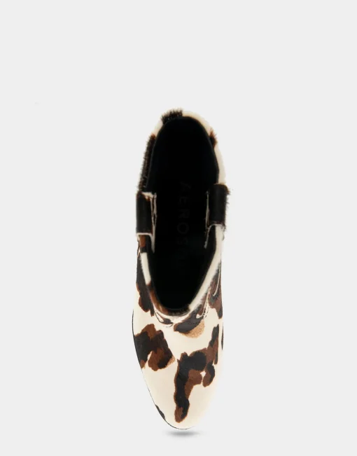 Comfortable Women's Pull On Western Bootie in Cow Print Haircalf