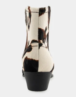 Comfortable Women's Pull On Western Bootie in Cow Print Haircalf