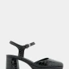 Comfortable Women's Quarter Strap Two Piece Platform Pump in Black Croco Faux Leather