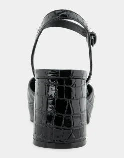 Comfortable Women's Quarter Strap Two Piece Platform Pump in Black Croco Faux Leather