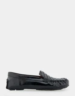 Comfortable Women's Quilted Plug Driver Moc in Black Patent Faux Leather Patent Faux Leather