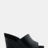 Comfortable Women's Quilted Heel Footbed Wedge Slide in Black Faux Leather