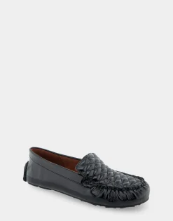 Comfortable Women's Quilted Plug Driver Moc in Black Patent Faux Leather Patent Faux Leather