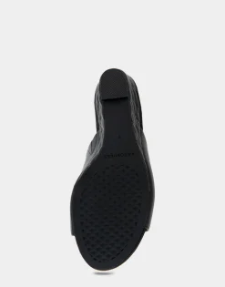 Comfortable Women's Quilted Heel Footbed Wedge Slide in Black Faux Leather