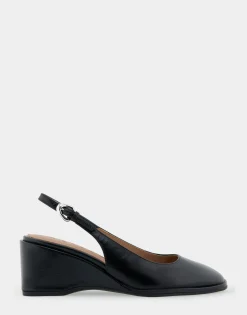 Comfortable Women's Sculpted Wedge Slingback in Black Leather