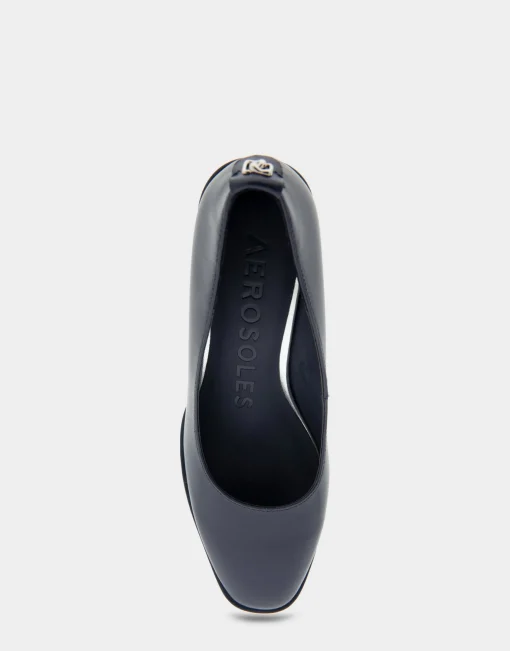 Comfortable Women's Sculpted Wedge Pump in Navy Leather