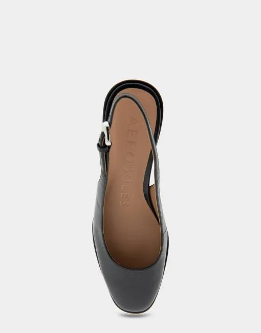 Comfortable Women's Sculpted Wedge Slingback in Black Leather