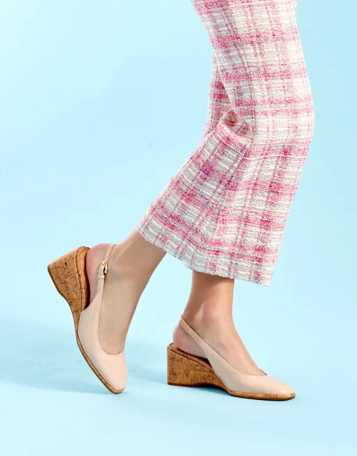Comfortable Women's Sculpted Wedge Slingback in Cipria Patent Faux Leather