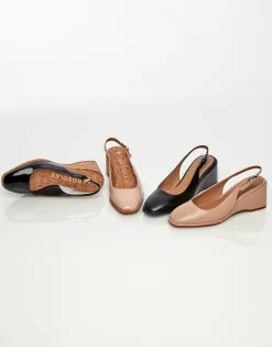 Comfortable Women's Sculpted Wedge Slingback in Cipria Patent Faux Leather