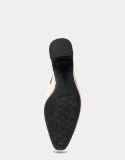 Comfortable Women's Slingback Mid-heel Pump in Eggnog Patent Faux Leather