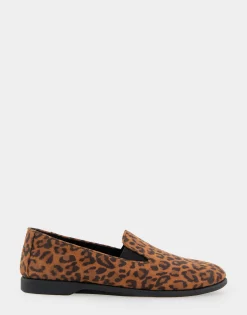 Comfortable Women's Slip On Double Gore Loafer in Leopard Faux Suede Faux Suede