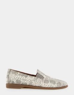 Comfortable Women's Slip On Double Gore Loafer in Roccia Snake Print Embossed Leather Leather